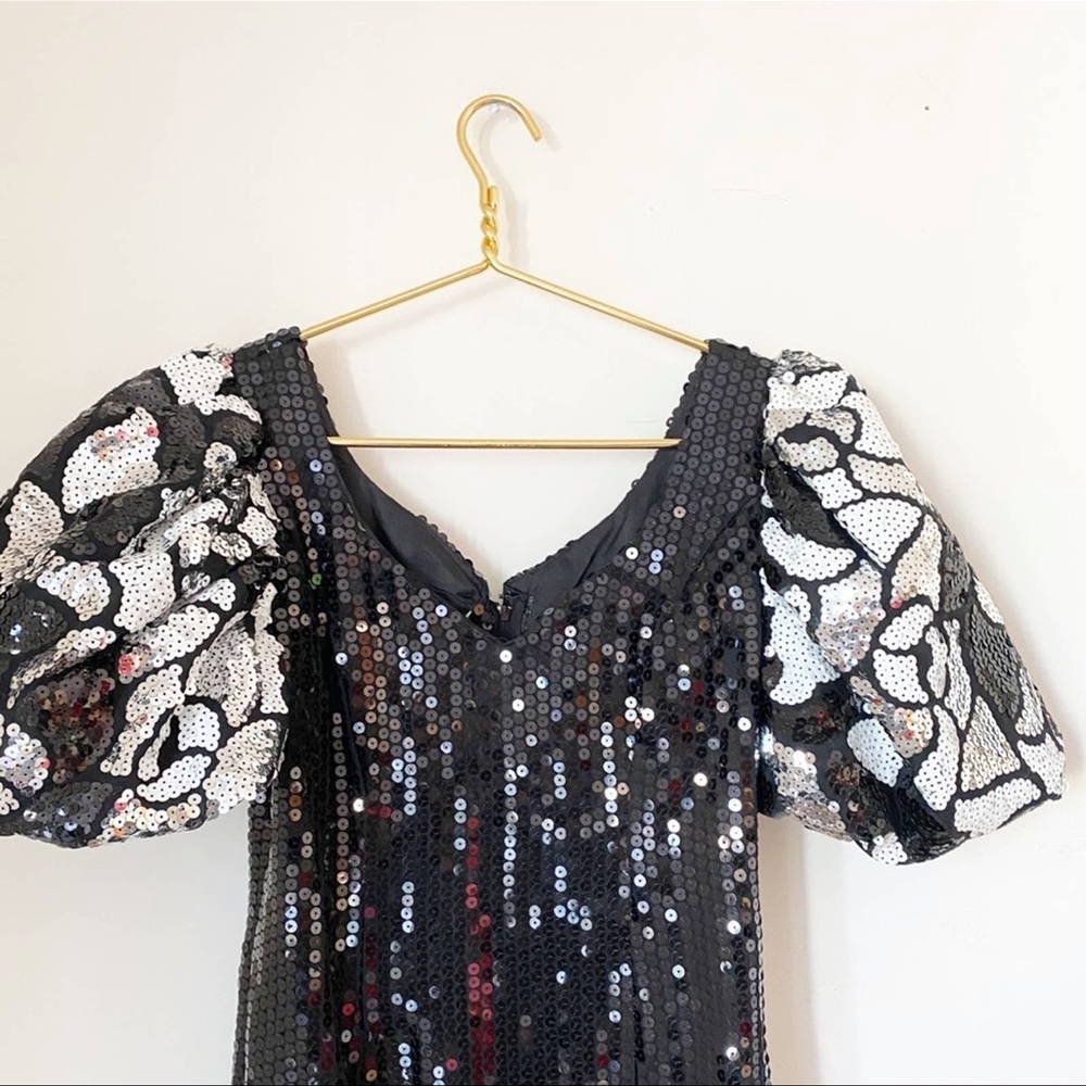 Vintage alyce designs 80s/90s midi sequin puff sleeve dress.